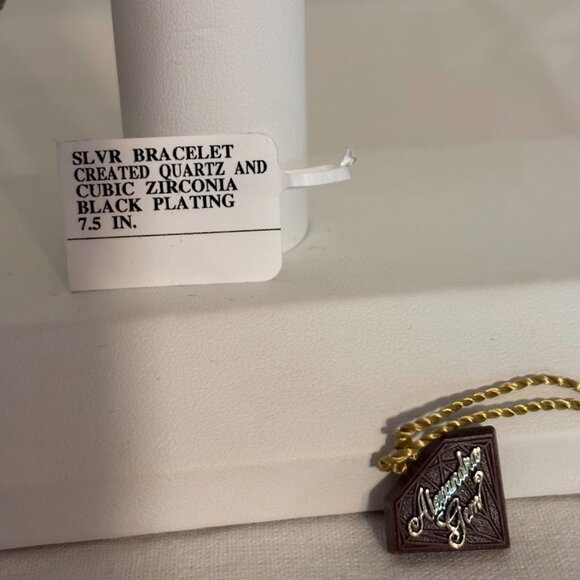 Silver Bracelet Created Quartz and Cubic Zirconia Black Plating 7.5" - Picture 12 of 16